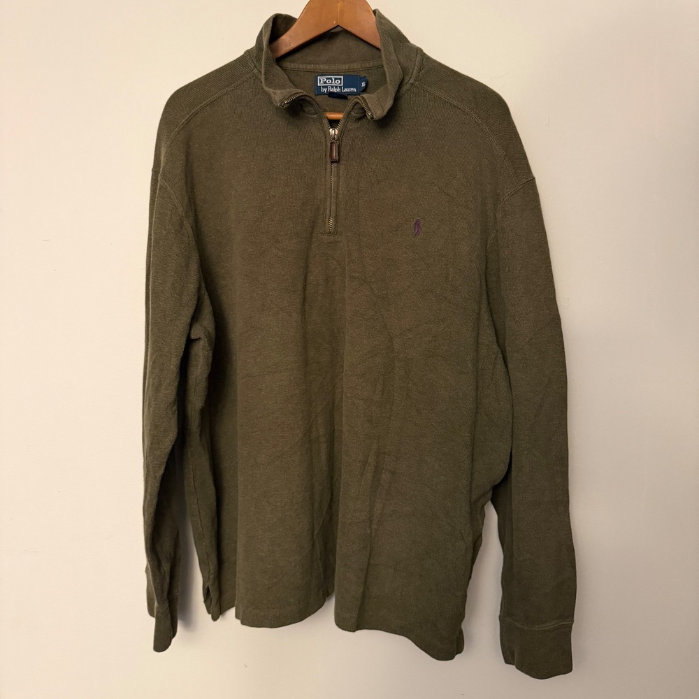 Polo Ralph Lauren Mens XL Olive Green Quarter Zip Cotton Pullover Sweater